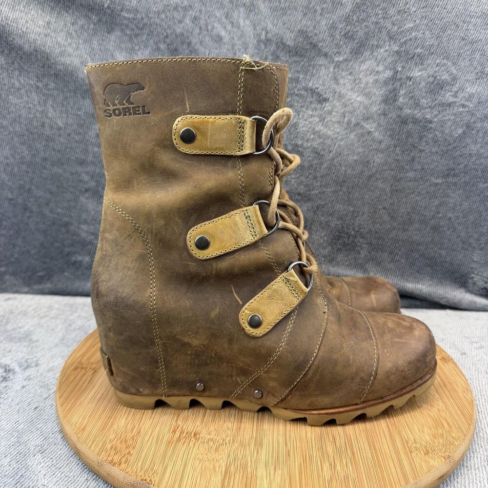 Sorel Boots Womens Size 11 Brown Leather Wedge Lace Up Ankle Winter Booties